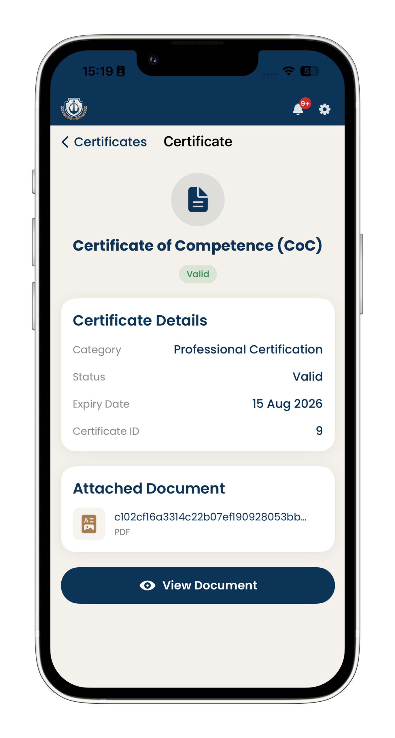 Digital Seafarer Certification screen