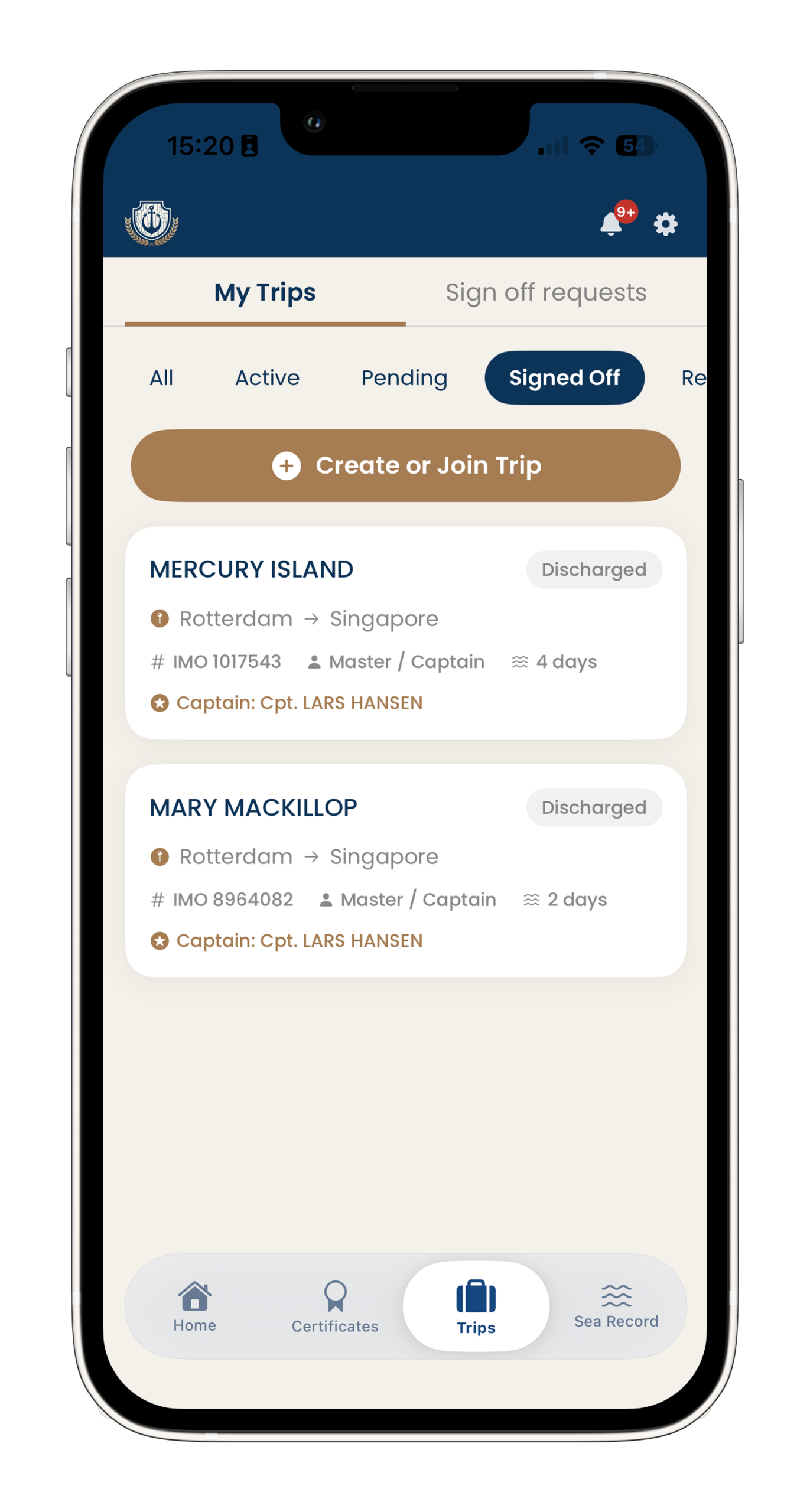 Vessel Verification screen